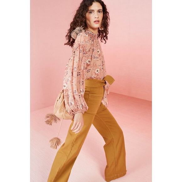 Ulla Johnson Arnoux Blouse in Cafe Peach/Tan Silk Blend Size 4 Ballon Sleeves - Picture 11 of 11